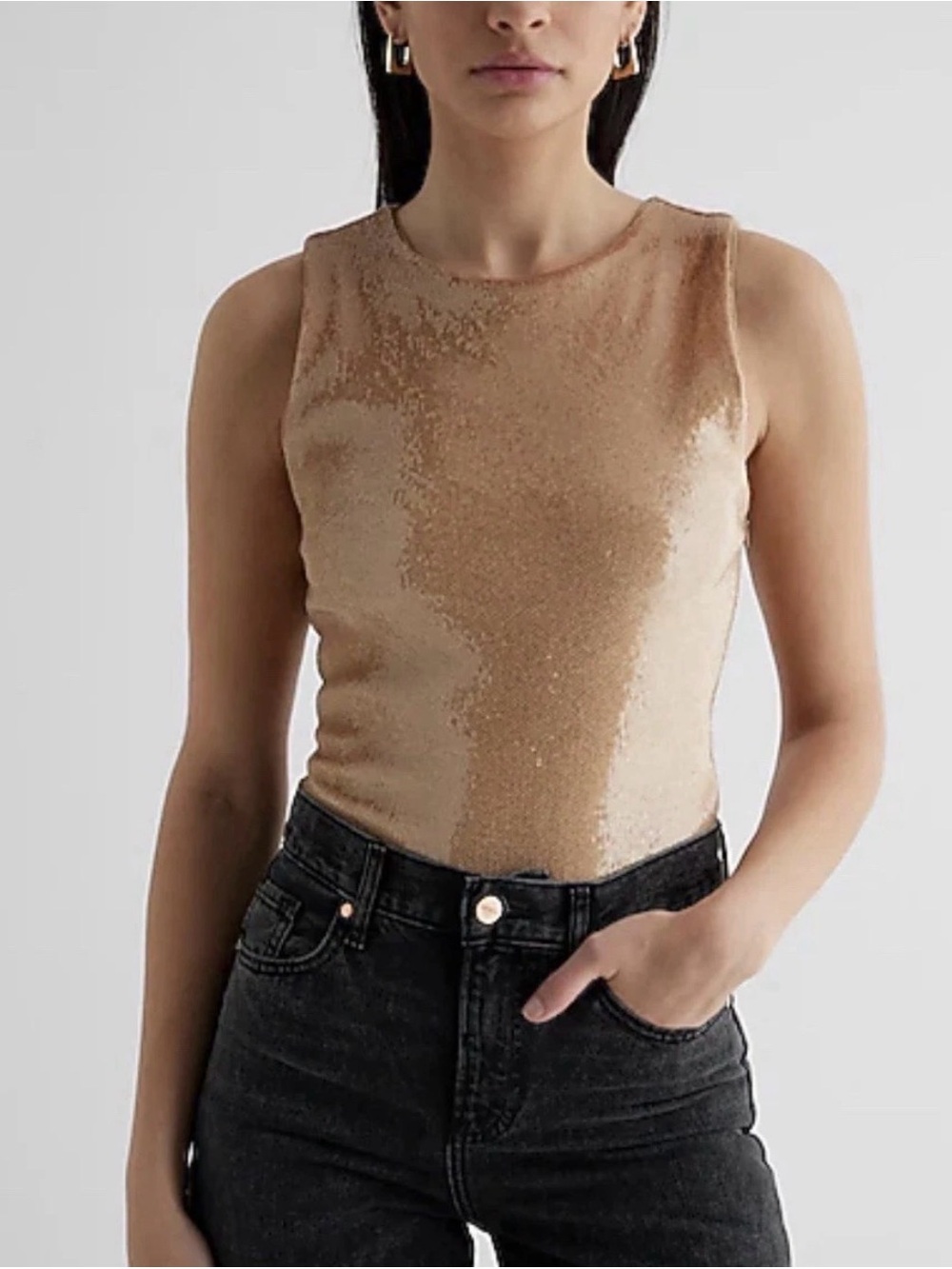 NWT Express Body Contour Gold Sequin Sleeveless Bodysuit- M